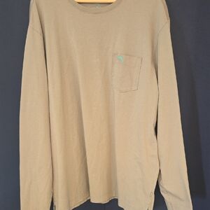 Tommy Bahama Khaki Long-Sleeve Pocket Tee with Teal Logo
